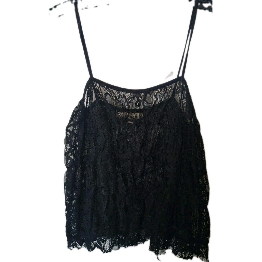Porridge Lace Tank Top Sheer Mesh Witchy Goth Ethereal Coquette Siren XS Black